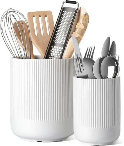LE TAUCI Morden - Soporte para utensilios de cocina de cerámica de 7.3 + 5.4 pulgadas para encimera, utensilios de cocina grandes para encimera de