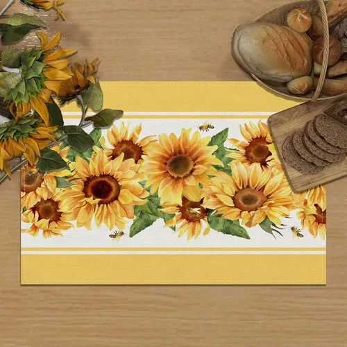 Miniatura 7 de Juego de 4 manteles individuales de girasol de acuarela, manteles individuales de primavera, decoración y suministros de girasol para el hogar, mesa