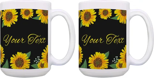 Miniatura 9 de Personalized Gifts Taza floral amarilla su texto personalizado taza de café taza de café de cerámica taza de té de cerámica 11oz