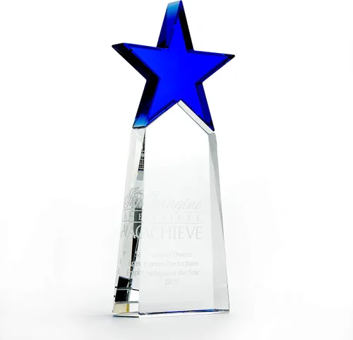 Miniatura 7 de Baudville Trofeo grabado – Cristal – Torre con estrella en la parte superior – Premio para empleados – Grabado personalizado de hasta cuatro líneas