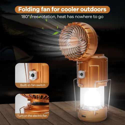 Miniatura 3 de Luz solar y ventilador 5 en 1 (dorado) - Linterna recargable con cargador de teléfono y energía portátil para huracán, emergencia, campamento, corte