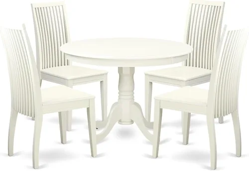 Miniatura 21 de HomeStock El juego de mesa de comedor de 5 piezas incluye una mesa de cocina ovalada con hojas y 4 sillas de comedor Parson de piel sintética