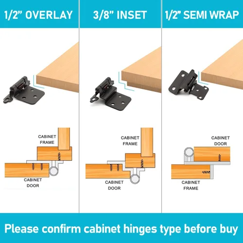 Miniatura 2 de Bisagras para puertas de gabinete de cocina de 3/8 pulgadas, paquete de 4 pares de bisagras de gabinete semiocultas negras, bisagras de puerta