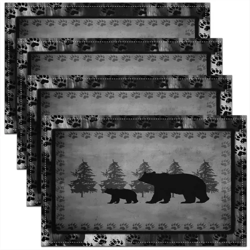 Miniatura 37 de jejeloiu Manteles individuales de mesa con osos para niños, manteles de mesa de animales salvajes de granja, mantel individual rústico de familia