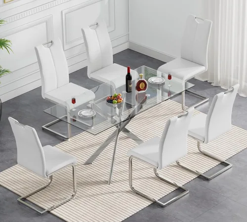 Miniatura 12 de Henf Juego de mesa de comedor de 5 piezas para 4, mesa de comedor rectangular de 51 pulgadas y 4 sillas de comedor de poliuretano gris carbón, mesa