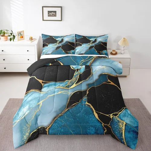 Miniatura 32 de Erosebridal Juego de edredón a rayas azules, juego de ropa de cama tamaño King, juego de ropa de cama moderno minimalista y colecciones con temática