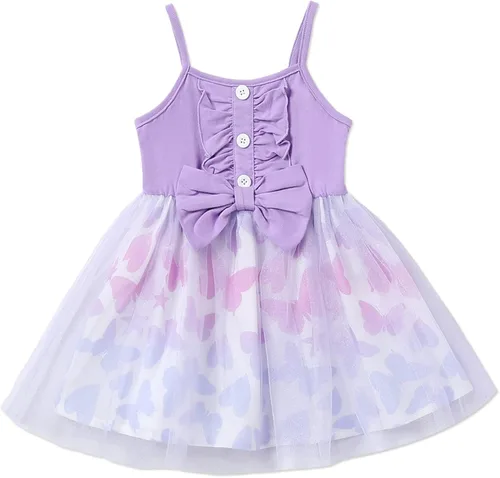 PATPAT Baby Girl Dresses Strap Tutu Dress Butterfly Print Tulle Dress Flower Girl Party Birthday Princess Dresses