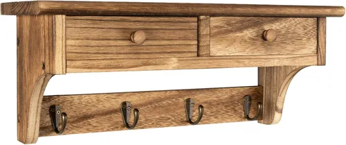 Miniatura 10 de Emfogo - Ganchos de pared de madera con estilo rústico, montados en la pared, con 4 ganchos y estante para entrada, cuarto de servicio, dormitorio