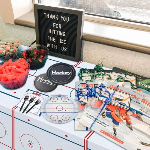 Miniatura 7 de Decoraciones de cumpleaños de hockey – Paquete de 162 piezas de vajilla de hockey sobre hielo, platos temáticos de hockey desechables, servilletas