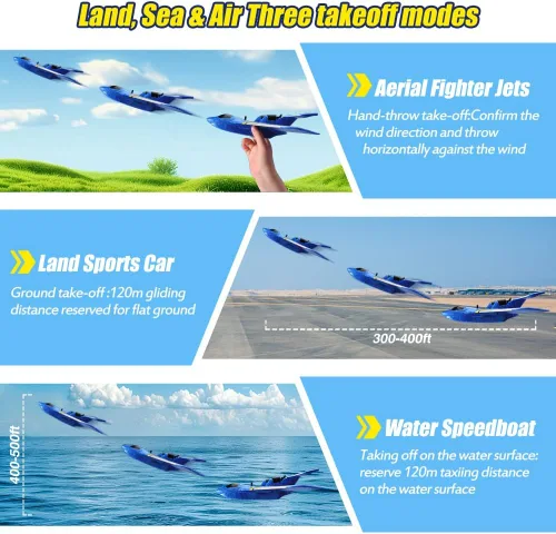 Miniatura 6 de Avión de agua a control remoto, avión RC para agua, tierra y aire, avión de control remoto, juguetes de combate volador, estabilizador de giroscopio