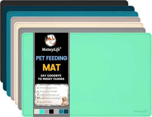 Miniatura 12 de MateeyLife Tapete de Silicona para Comida de Gatos y Perros para Pisos Impermeable, Tapetes Antideslizantes para Tazones de Perros para Comida y Rosa
