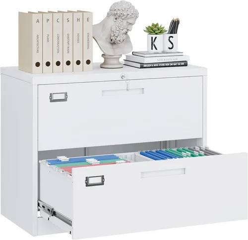Miniatura 9 de Yizosh Archivador de 2 cajones con cerradura, gabinete de almacenamiento de archivos de oficina con bloqueo de metal con cajones, organizador