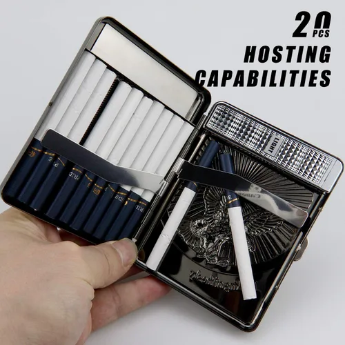 Miniatura 3 de Juego de 20 piezas de soporte de metal para cigarrillos, encendedor de arco con águila 3D recargable, encendedor de arco eléctrico, resistente al