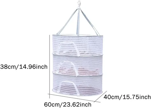 Miniatura 3 de Rejilla de secado de hierbas, red plegable de malla colgante de 3 capas con cremallera, secadora de malla para secar hierbas, verduras, frutas