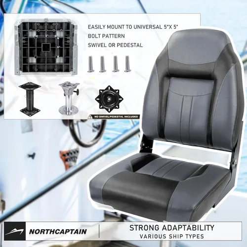 Miniatura 4 de NORTHCAPTAIN S1 Deluxe - Un par de asientos de barco de pesca plegables con respaldo alto/respaldo bajo para pesca, sillas de barco