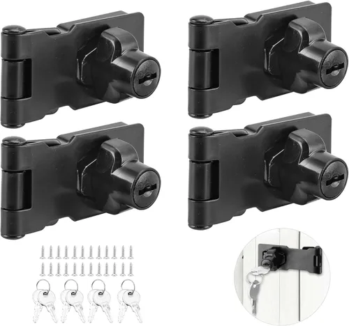 Paquete de 4 cerrojos de bloqueo con llave de alta resistencia, pestillo de bloqueo de cerrojo de 4 pulgadas con cerradura, pestillo de bloqueo Negro