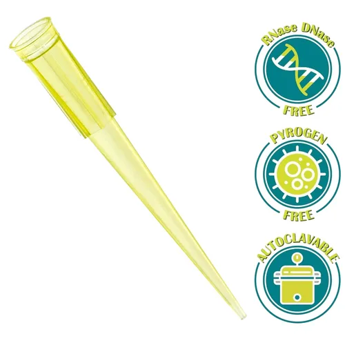 Miniatura 3 de OIIKI Puntas de pipeta de 200 ul, 1000 puntas universales de pipeta líquida, amarillo transparente, sin ADNasa/RNasa, pipetas de transferencia