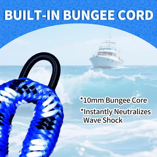 Miniatura 6 de Paquete de 2 líneas elásticas para muelle con ganchos dobles y tubos flotantes - Cuerdas de barco resistentes para moto acuática, pontón, kayak, 4