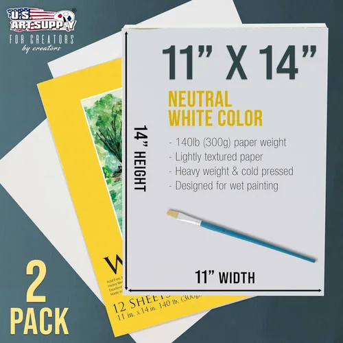 Miniatura 2 de U.S. Art Supply Bloc de papel de acuarela pesado de alta calidad de 11 x 14 pulgadas, paquete de 2 (12 hojas cada uno), 140 libras (10.58 oz/m²)