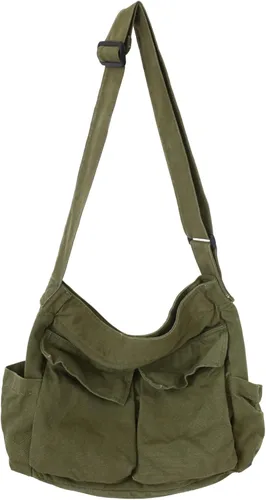 KlaOYer Bolso bandolera de lona grande tipo hobo para la escuela, bolso bandolera con bolsillo para mujeres y hombres