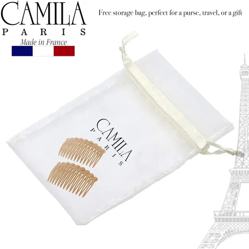 Miniatura 6 de Camila Paris CP2892/2 Peine lateral francés pequeño redondeado, beige con torsión francesa, pinzas decorativas de sujeción fuerte para mujer, moño