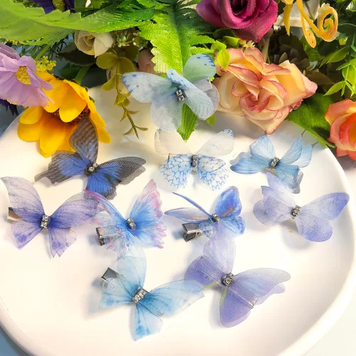 Miniatura 5 de Clip de mariposa para decoración del cabello, pinzas para el cabello de mariposa en movimiento para niñas (Bule-10PCS)
