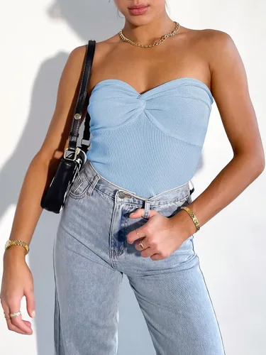 Miniatura 2 de ANRABESS Camiseta sin tirantes para mujer, sexy, de punto acanalado, nudo torcido, bandeau, sin mangas, corsé Y2K