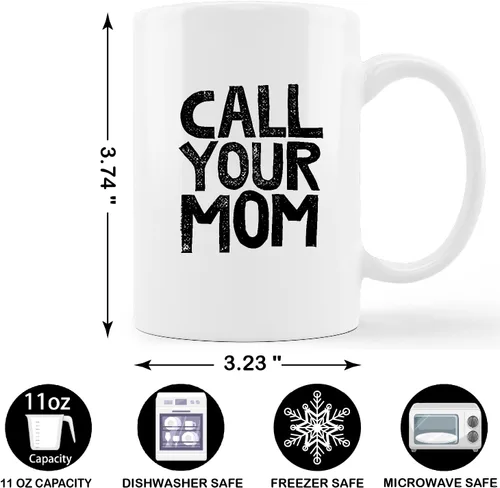 Miniatura 4 de Taza de cerámica con frase divertida de 11 onzas con texto en inglés "Call Your Mom" para vacaciones, dormitorio, hogar, moderna, humorística