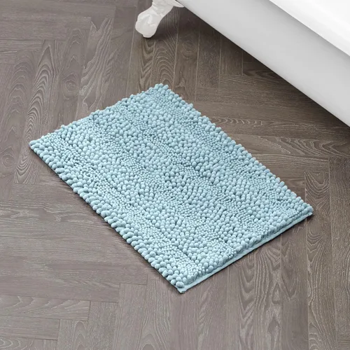 Laura Ashley Tapete de baño de chenilla Astor | 100% poliéster | Decoración de baño premium | Lavable a máquina | Respaldo TPR | Mide 17 x 24 Aqua