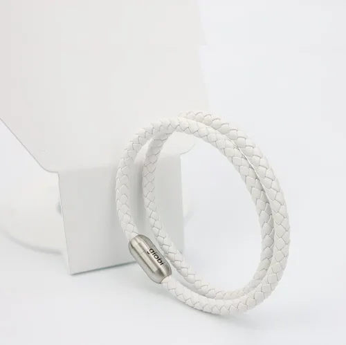 Miniatura 4 de Pulsera de cuero trenzada con cierre magnético de acero inoxidable para hombre, pulsera de cuero auténtico con cierre magnético