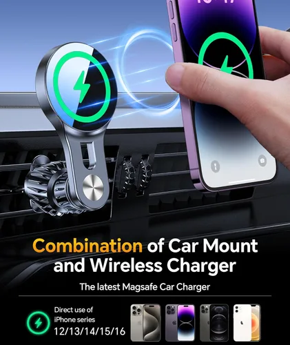 Miniatura 2 de Cargador de coche Magsafe de 15 W con brazo largo: cargador magnético inalámbrico para coche, accesorios para automóvil, soporte de montaje de coche