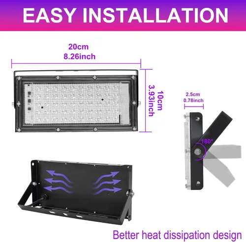 Miniatura 5 de 50W luces negras LED para fiesta brillante, IP65 impermeable luz negra UV reflector 395nm foco de luz negra púrpura lámpara de luz UV fluorescente