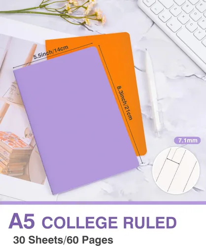 Miniatura 2 de Dynta A5 Journals 45pcs 15 Colors Lined Notebooks Bulk College Ruled 5.5 x 8.3 Inches for Class or Conference, 30 Sheets/60 Pages