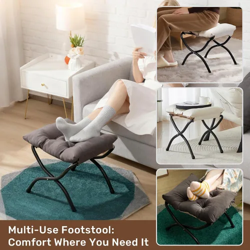 Miniatura 8 de HollyHOME Taburete reposapiés plegable de 15 pulgadas de alto, otomano plegable pequeño tapizado, taburete acolchado para sofá para silla perezosa
