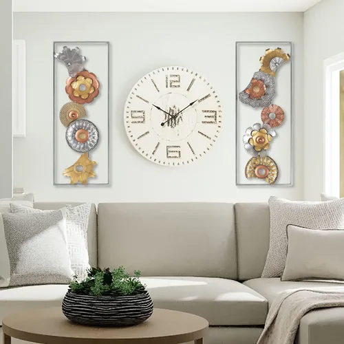 Miniatura 7 de Asense Juego de 2 flores de metal para colgar en la pared con marco, 36 x 14 pulgadas, esculturas modernas de arte de pared de metal dorado
