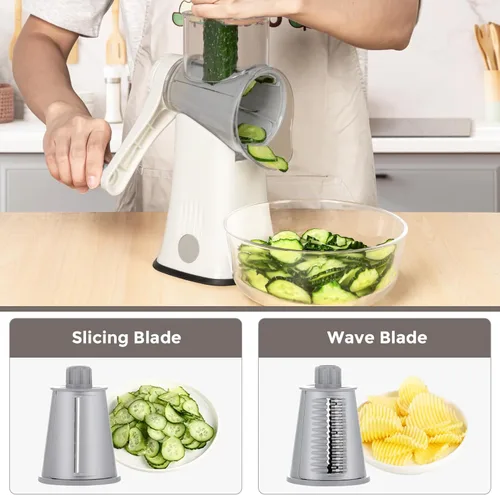 Miniatura 2 de X Home Rallador de queso giratorio 5 en 1 para cocina, rallador de manivela mejorado con base de succión más fuerte y cuchillas de tambor Blanco 5