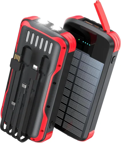Miniatura 15 de Cargador Solar Power Bank, PD 20W Carga Rápida Batería Externa, 40000mAh Cargador de Teléfono Portátil con 4 Cables Integrados con Linternas