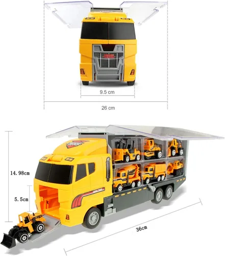 Miniatura 6 de Juguetes de construcción Camión Vehículo fundido a presión Transportador de Coche Conjunto de Excavadora Camión Volquete Excavadora Retroexcavadora