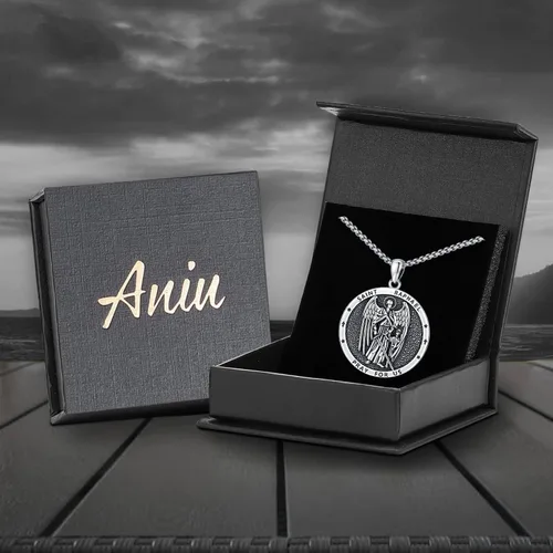 Miniatura 7 de Aniu Collar de plata de ley S925, San Miguel, San Cristóbal, San Benito, San Juda, Crucifijo de Jesús, San Uriel, Arcángel Rafael, San Patricio, San
