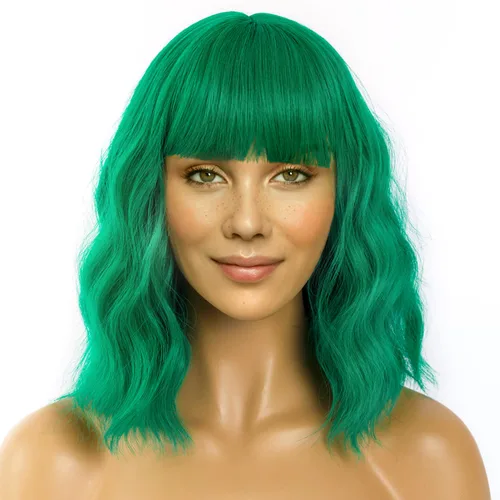 LANICE Peluca verde para mujer, pelucas cortas estilo Bob con flequillo, peluca sintética natural, longitud al hombro, pelucas coloridas para uso
