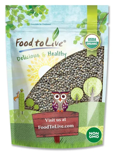 Food to Live Lentejas verdes francesas orgánicas, 8 onzas, sin OMG, granos secos enteros, crudos, germinables, veganos, kosher, a granel. Ricas en