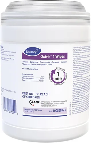 Oxivir Diversey 1 100850923 - Toallitas desinfectantes de limpieza, prehumedecidas con peróxido de hidrógeno acelerado AHP, sin perfume, 160