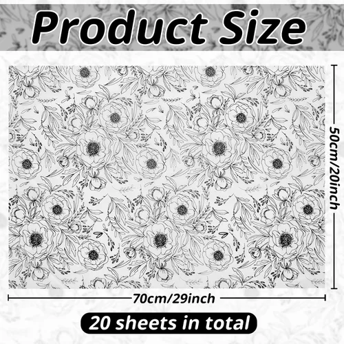 Miniatura 2 de Benvo Papel de Seda Floral 20x29 Pulgadas - 20 Hojas de Papel para Manualidades Decoupage para Envolver Regalos, Proyectos de Arte DIY de Flores