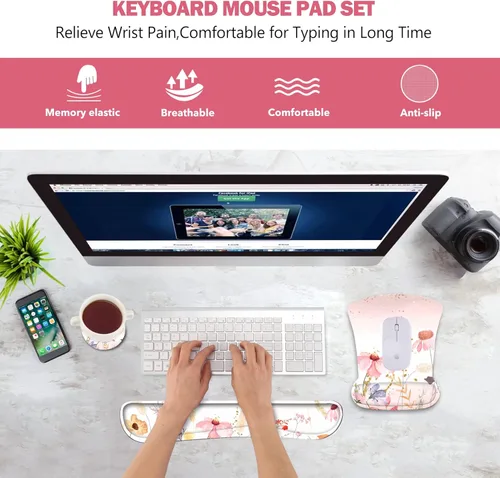 Miniatura 2 de AIMSA Reposamuñecas para teclado y alfombrilla para mouse con soporte para muñeca, base de goma antideslizante ergonómica de espuma viscoelástica