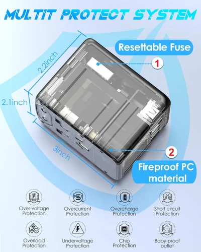 Miniatura 7 de Adaptador de viaje universal, carga rápida PD de 35 W y 2 USB C 3 USB A y salida de CA de 2500 W, adaptador de corriente internacional para Europa