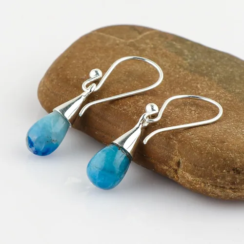 Miniatura 80 de Aretes de aro de cristal afganita natural Piedras afganas de alto grado Aretes chapados en plata Gota lisa Joyas de piedras preciosas hechas