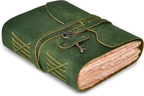 Miniatura 15 de Diario de cuero LEATHER VILLAGE – 200 páginas de papel antiguo con bordes recortados hecho a mano – Diario encuadernado en cuero para mujeres