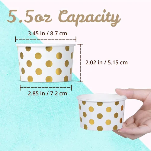 Miniatura 4 de MATICAN Vasos de papel para helado, paquete de 100 cuencos desechables de postre de 5.5 onzas para bebidas calientes y frías, 5.5 onzas, lunares