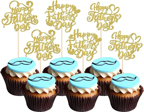 Miniatura 8 de Rsstarxi Paquete de 24 adornos para cupcakes con purpurina negra para el Día del Padre, para el Día del Padre, decoración de tartas, suministros