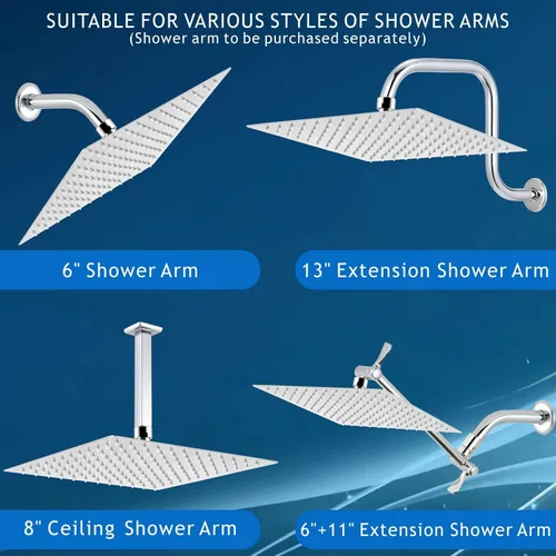 Miniatura 8 de Voolan - Regadera grande tipo lluvia de 12 pulgadas, de acero inoxidable 304, reemplazo perfecto para tu regadera de baño (12 pulgadas, cromado)